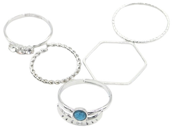 ring set Kiek dames metaal zilver 5-delig maat 60