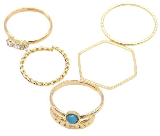 ring set Kiek dames metaal goud 5-delig maat 60