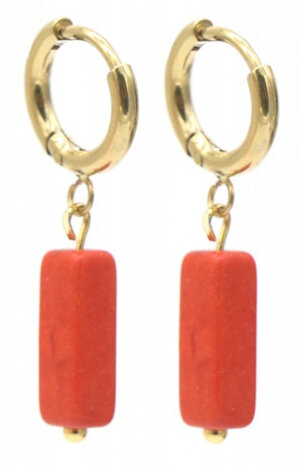 oorbellen Stone 1,2 x 2,5 cm RVS koper/goud