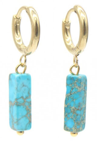 oorbellen Stone 1,2 x 2,5 cm RVS blauw/goud