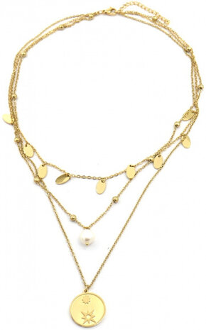 ketting Coins Pearl dames verstelbaar RVS goud