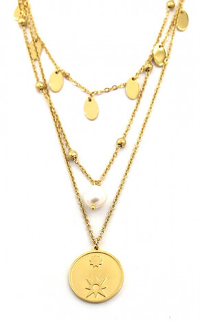 ketting Coins Pearl dames verstelbaar RVS goud