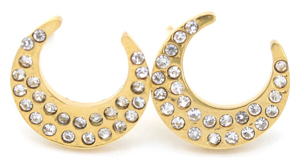 oorknopjes Moon Crystals dames 8 mm RVS goud