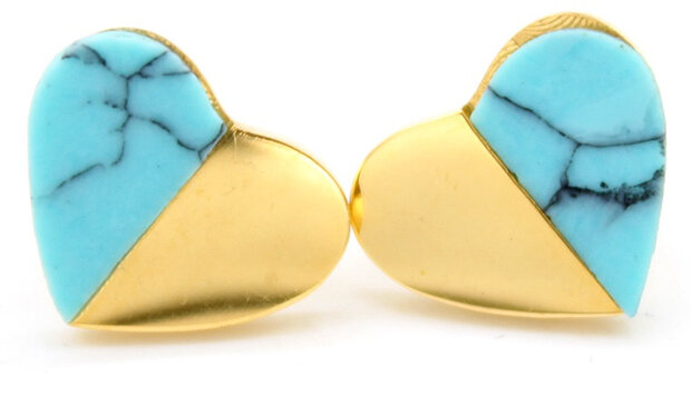 oorknopjes Marble Heart dames 10 mm RVS goud