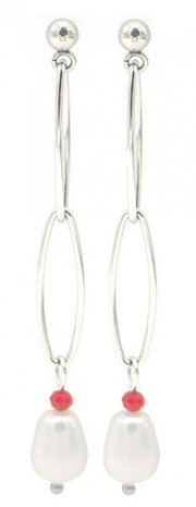 pareloorbellen 5 cm x 6 mm RVS zilver/wit