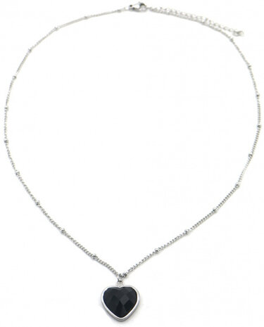 ketting hart dames RVS zilver/zwart verstelbaar