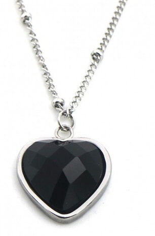 ketting hart dames RVS zilver/zwart verstelbaar