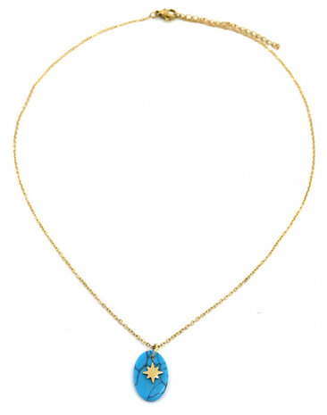 ketting Marble Stars dames RVS goud/blauw verstelbaar