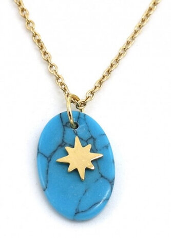 ketting Marble Stars dames RVS goud/blauw verstelbaar