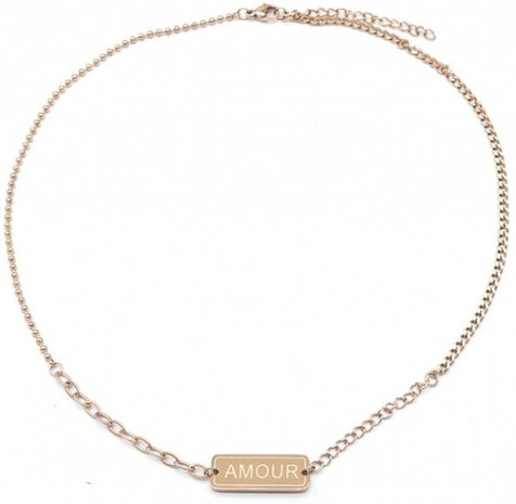 halsketting Amour dames RVS ros&eacute;goud verstelbaar
