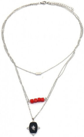 ketting Charm dames RVS zilver/rood/zwart verstelbaar