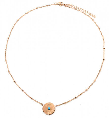 ketting Marble Charm dames RVS ros&eacute;goud/turquoise