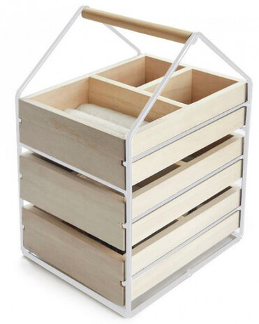 sieradendoosje dames 30 x 19,5 x 17 cm hout naturel/wit