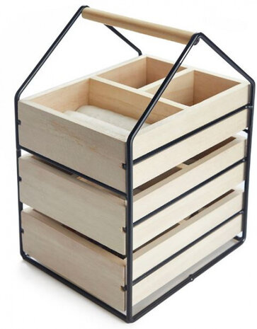 sieradendoosje dames 30 x 19,5 x 17 cm hout naturel/zwart