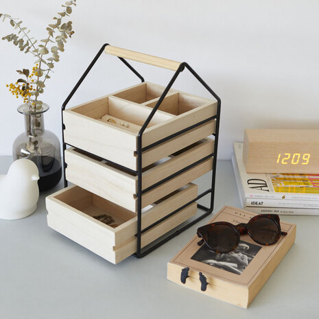 sieradendoosje dames 30 x 19,5 x 17 cm hout naturel/zwart