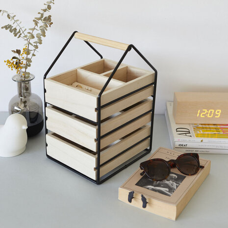 sieradendoosje dames 30 x 19,5 x 17 cm hout naturel/zwart