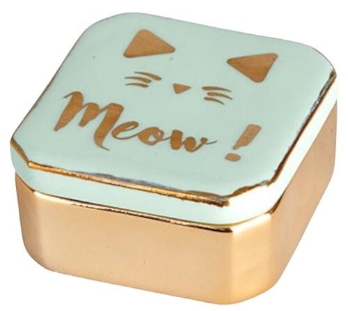 sieradendoos Meow! 4,9 x 4,9 cm porselein groen/goud