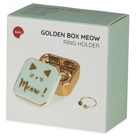 sieradendoos Meow! 4,9 x 4,9 cm porselein groen/goud