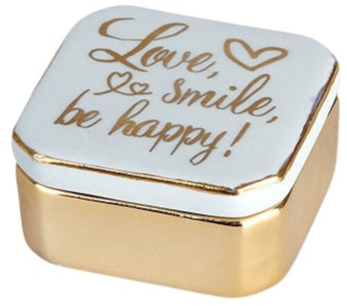 sieradendoos Meow! 4,9 x 4,9 cm porselein goud/blauw