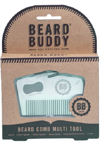 kam Beard Buddy heren 90 x 55 mm staal zilver