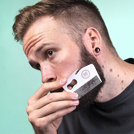 kam Beard Buddy heren 90 x 55 mm staal zilver