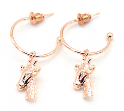 oorbellen Giraffe 20 x 20 mm RVS ros&eacute;goud