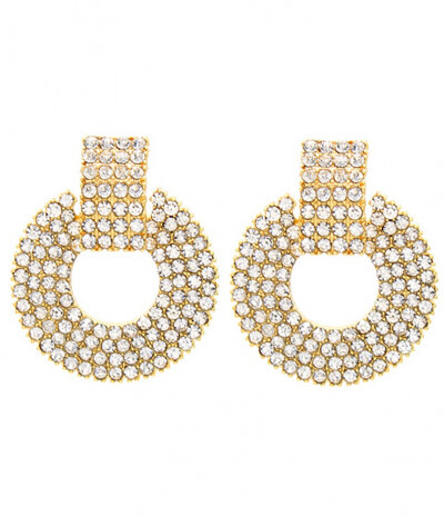 oorbellen Fleur Crystals 35 x 30 mm RVS goud