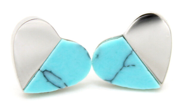 oorbellen Marble dames RVS zilver/aqua