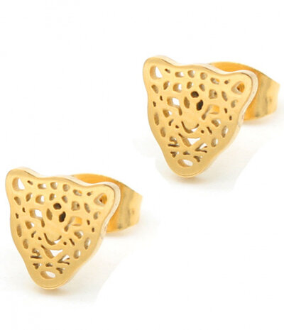 oorknopjes Leopard dames 10 mm RVS goud