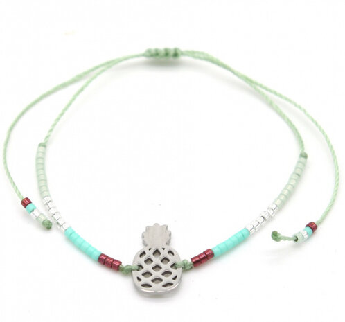 kralenarmband Ananas dames groen/zilver verstelbaar