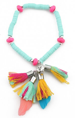kralenarmband Melisa dames groen/roze one-size