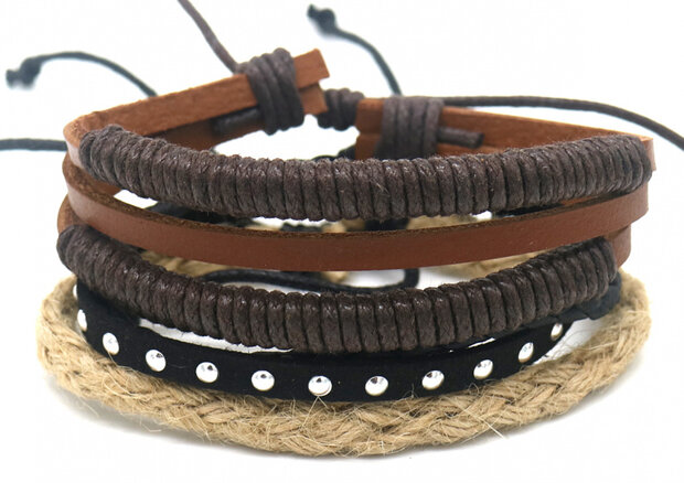 armband Suze leer bruin 5-delig verstelbaar