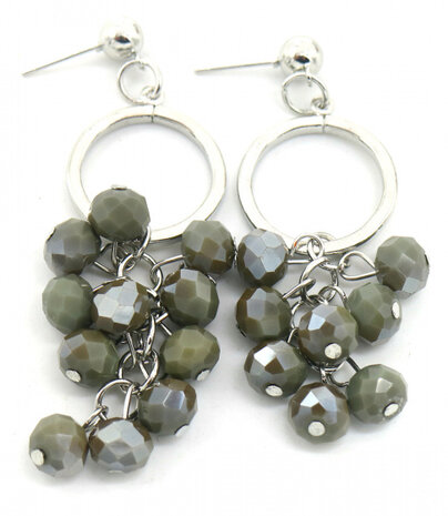 oorbellen Grape dames 7 x 2 cm staal/glas zilver/groen