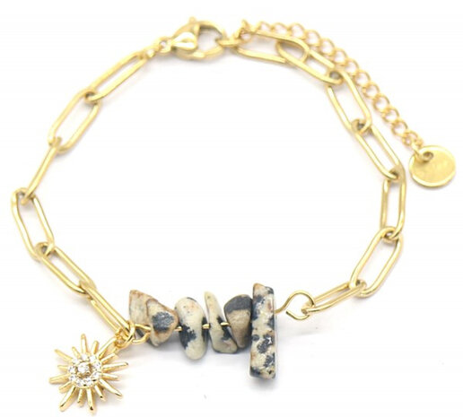 bedelarmband Sun dames RVS goud/beige verstelbaar