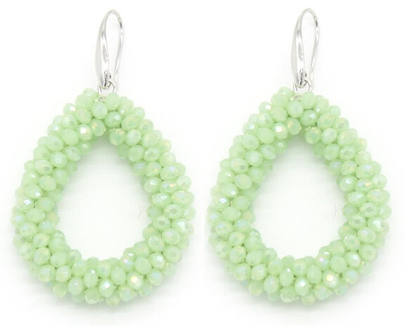 oorbellen Facet dames 4,5 x 3,5 cm staal mintgroen