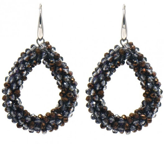 oorbellen Facet dames 4,5 x 3,5 cm staal grijs/koper