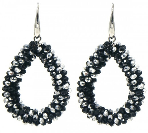 oorbellen Facet dames 4,5 x 3,5 cm staal zilver/zwart