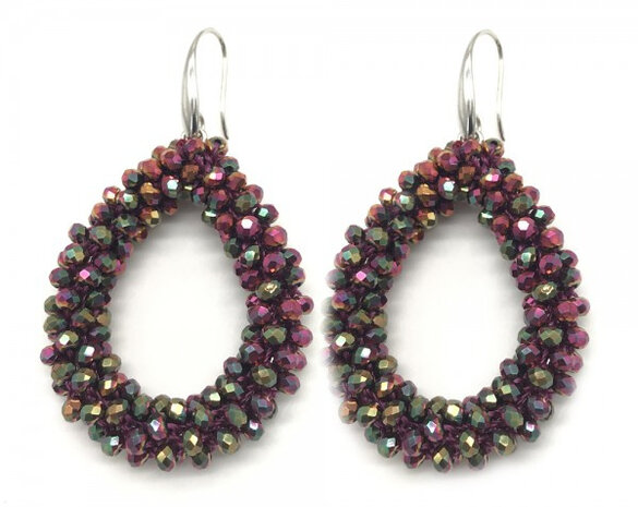 oorbellen Facet dames 4,5 x 3,5 cm staal donkerrood