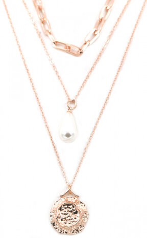 schakelketting Pearl dames verstelbaar RVS ros&eacute;goud