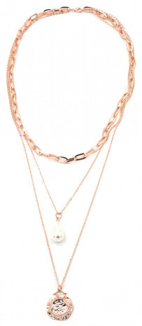 schakelketting Pearl dames verstelbaar RVS ros&eacute;goud