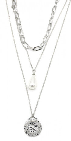 schakelketting Pearl dames verstelbaar RVS zilver