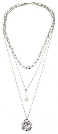 schakelketting Pearl dames verstelbaar RVS zilver