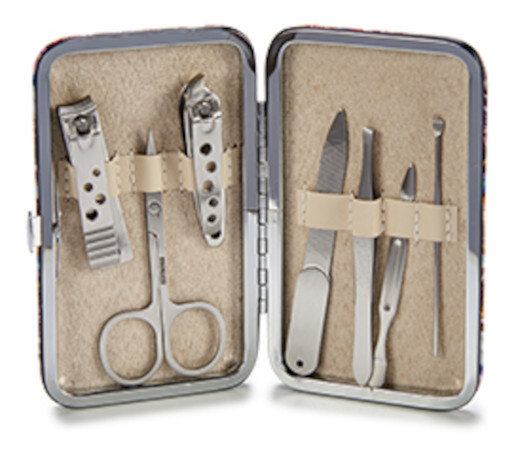 manicureset 12 x 8 cm leer/staal 7-delig