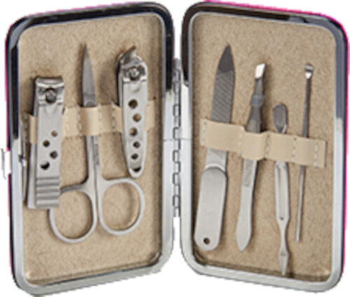 manicureset 8 x 12,5 cm staal donkerpaars 8-delig