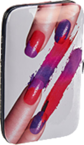 manicureset 8 x 12,5 cm staal wit/paars/rood 8-delig