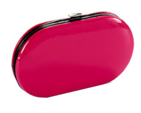 manicureset 17 x 20,5 cm leer/staal fuchsia 8-delig