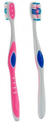 tandenborstelset 19 cm roze/blauw/wit 2 stuks