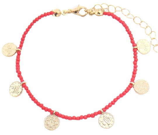 kralenarmband ivy dames glas/staal rood/goud