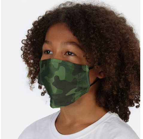 mondkapjes junior polyester camouflagegroen 3 stuks