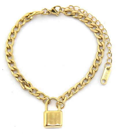 schakelarmband Lock dames verstelbaar RVS goud